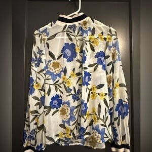 French Connection sheer Blue and Yellow Floral Blouse